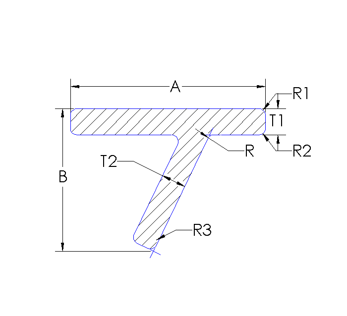 Aluminum Tee offset, Angled Equal Thickness