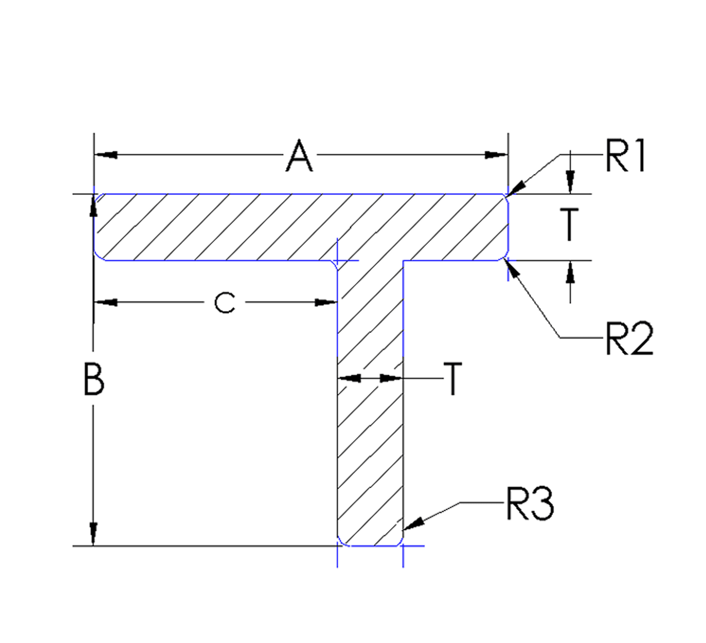 Aluminum Tee offset - Angled Equal Thickness