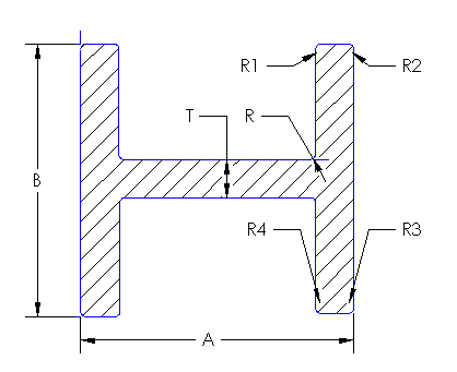 Aluminum H-Beam Equal Thickness