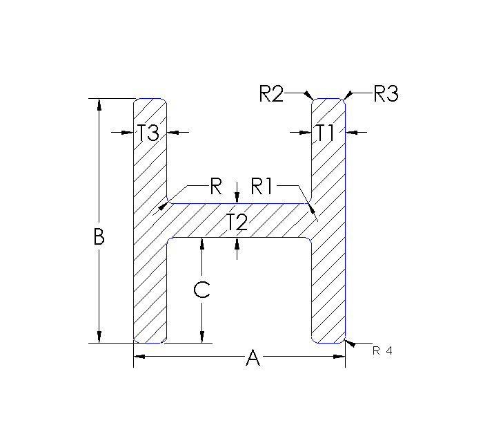 Aluminum H-Beam Unequal Thickness