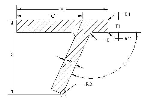 Aluminum Tee offset - Angled Un-Equal Thickness